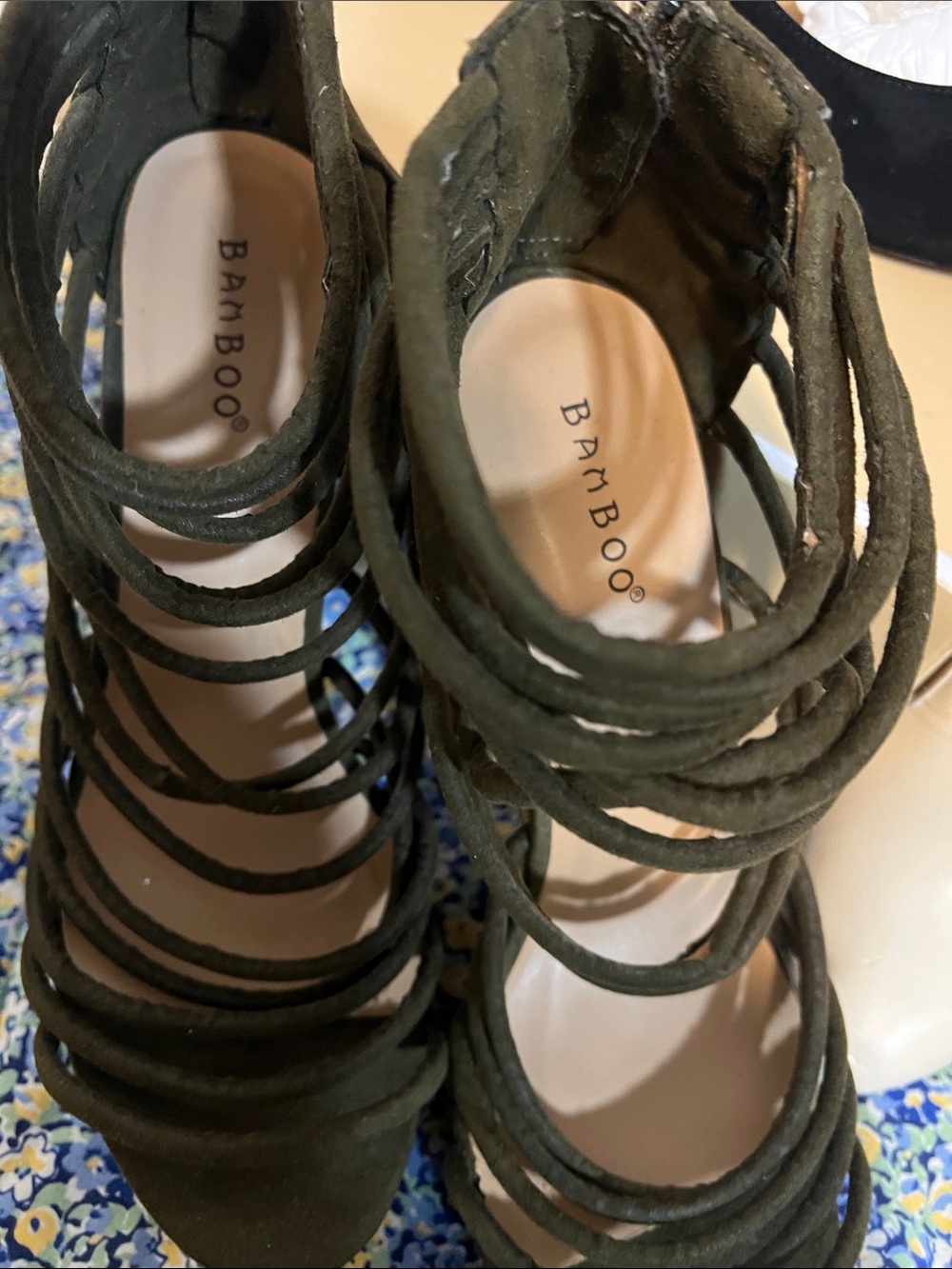 Bamboo Olive Strappy High Heel Sandals